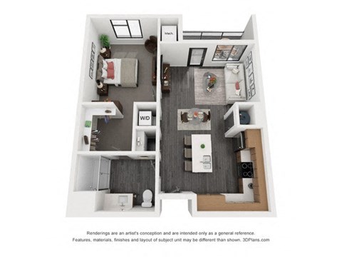 Floor plan for 1 bed, 1 bath, 718 sqft